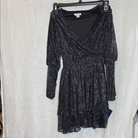 Habitual Black Shimmer Long Sleeve Dress - Picture 1 of 8